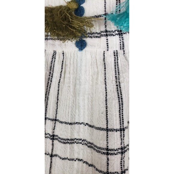 THML Blouse Top M Multicolor Tassle Bodice Check White Black 100% Cotton Boho - Picture 7 of 7